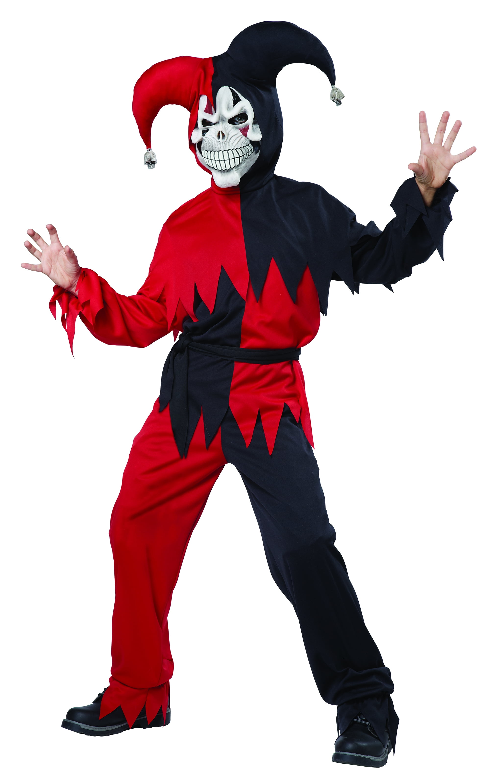 Adult Evil Jester Costume Gold & Black Mens Halloween Fancy Dress Outfit New 
