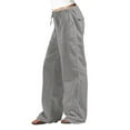 thumbnail image 1 of Pantalones con cordón ajustable de mezcla de lino en color liso para mujer: pantalones de cintura alta, elásticos y de pierna recta con bolsillos, tallas S-XXXXXL, 1 of 5