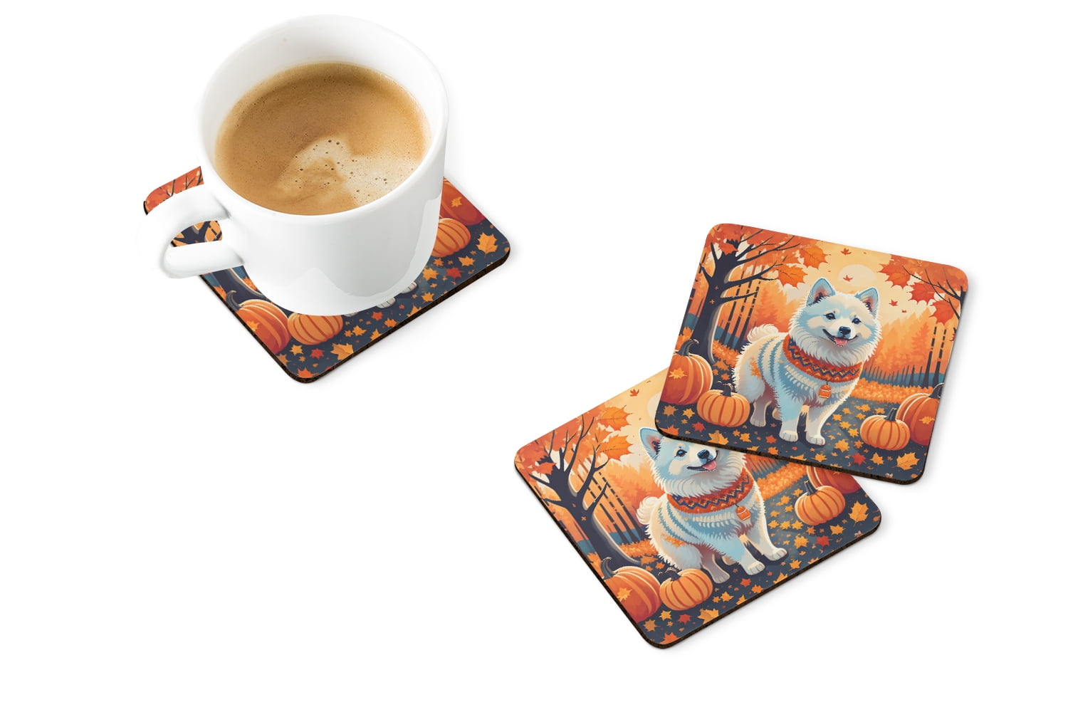 Carolines Treasures DAC1006FC 0.15 x 3.5 x 3.5 in. American Eskimo Fall Foam Coasters - Set of 4