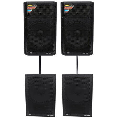 2) Peavey DM 115 15" 1000 Watt Powered PA Speakers+2) DM115 1000 Watt Subwoofers