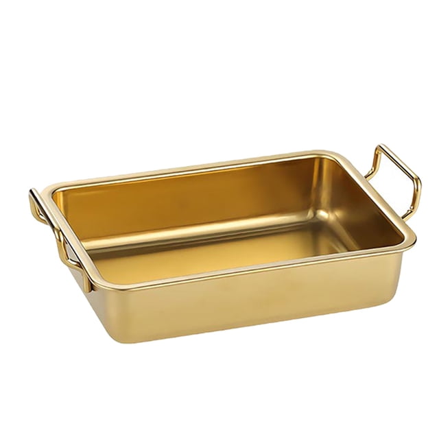Miangastore Outdoor Serving Dish Double Ears Tray Smooth Surface Golden 1Pack 6.9X4.4In