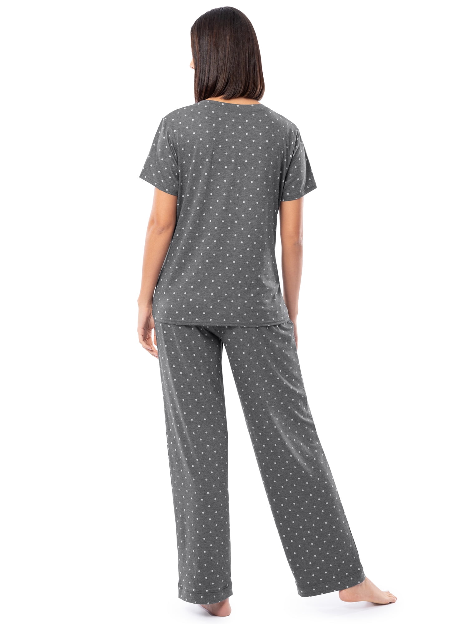 Fruit of the Loom Women's Soft & Breathable V-Neck Short Sleeve Top & Pajama Pant Set, Sizes S-4X