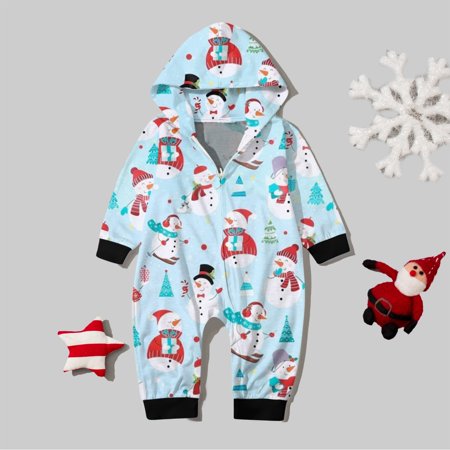 

Baby Christmas Sets Light Blue Prints Hooded Zipper Jumpsuit Family Outfit