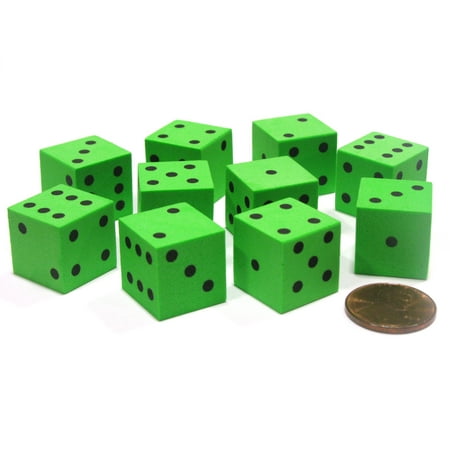 Koplow Games Set of 10 D6 16mm Foam Dice with Square Corners - Green with Black Spots #16794