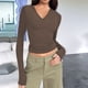 thumbnail image 5 of Camisas de Larga de Moda para Mujer, Blusas de Otoño con Cuello en V, Ajustadas y Recortadas, Conjuntos Y2K. Camello XXXL, 5 of 7