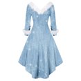 thumbnail image 3 of Women's Fashionable Casual Fitted Christmas Print Party Long-Sleeved V-Neck Hair Collar Dress for Holiday Parties and Events,Light Blue,L, 3 of 4