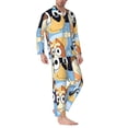 thumbnail image 2 of Masiiu Bluey Print Men's Long-Sleeved Pajama Set, Classic Collar, Button Front, Comfortable Fit, Side Pockets-Small, 2 of 7