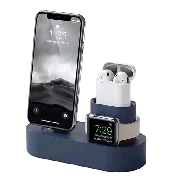 Soporte de silicona para cargador 3 en 1 para Apple Watch iPhone Airpods (azul) WDOplteas Para estrenar