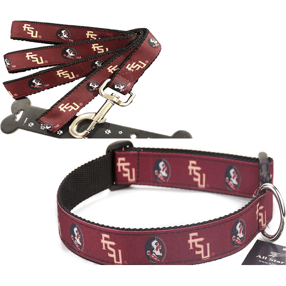 Brand New Florida Small Pet Dog Collar(1 Inch Wide, 8-14 Inch Long), and Small Leash(5/8 Inch Wide, 6 Feet Long) Bundle, Official Florida/State Logo/colors, FSU Design