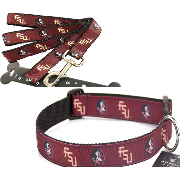 Brand New Florida X-Small Pet Dog Collar(3/4 Inch Wide, 6-12 Inch Long), and Small Leash(5/8 Inch Wide, 6 Feet Long) Bundle, Official Florida/State Logo/colors FSU Design