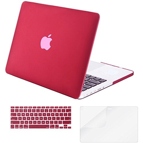 Mosiso - 3 in 1 Macbook Retina 15 Inch Soft-Skin Plastic Hard Case Cover & Keyboard Cover & Screen Protector for Macbook Pro 15.4" with Retina Display (Model: A1398) No CD-ROM Drive, Marsala Red