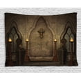 thumbnail image 1 of Gothic House Decor Tapestry, Fantasy Scene with Old Wooden Torch and Skull Candlestick in Dark Spooky Room, Wall Hanging for Bedroom Living Room Dorm Decor, 80W X 60L Inches, Brown, by Ambesonne, 1 of 2