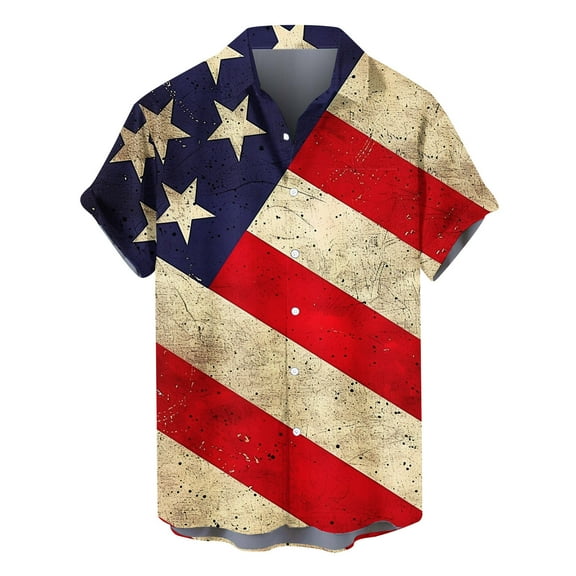 ibuvkizy Men's 4Th of July USA Shirts Shirt Short Sleeve American Flag T-Shirt Independence Day Print Shirt Printed Lapel Collar T-shirt Tops Lapel Tops/shirt Summer Patriotic Graphic Tees
