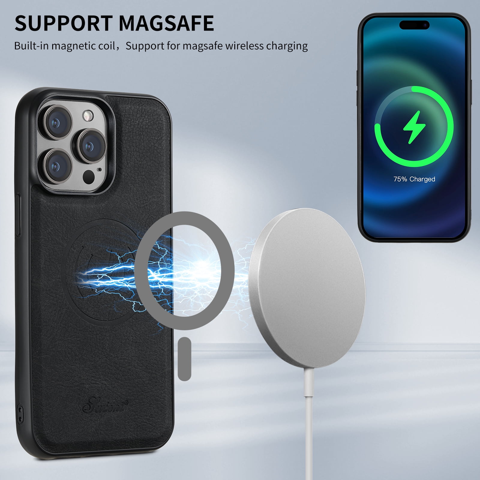 ELEHOLD for iPhone 16 Pro Case, Compatible with Mag Safe Accessory, 2 in 1 Detachable Magnetic Wallet Card Holder Faux Leather Men Women Kickstand Shockproof Case,Black