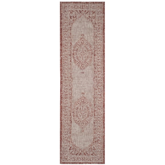 SAFAVIEH Courtyard Avi Medallion Indoor/Outdoor Runner Rug, Light Beige/Terracotta, 2'3" x 10'