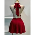 thumbnail image 2 of Burgundy Solid Plunging Cowl Neck Halter Tie-Back Mini Dress Summer Elegant, 2 of 4