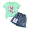 thumbnail image 4 of Nwiuh Kid Girls Clothes Outfits Bowknot T-Shirt + 2 In 1 Denim Short Skort Summer Clothing Set for Size 4-5 Years, 4 of 4