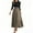 Brown, variant on WTOBBY Women's Belted Round Neck Solid Color Spliced 3/4 Sleeve Dress, Elegant Casual Tunic Style Midi Dress with Comfort Fit for Summer Days,Black L
