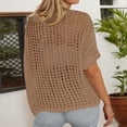 thumbnail image 7 of Crochet Coverups for Women Summer Cap Sleeve Hollow Out Casual Cruise Beach Vacation Tops Knit Pullover Sweater Khaki 2XL, 7 of 7