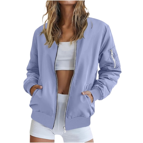 Women's Clothing Baeitkot Women's Fashion Solid Color Zippered Panel Ribbed Long Sleeve Jacket with Cuff Zip and Pocket Outerwear