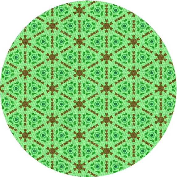 Ahgly Company Machine Washable Indoor Round Transitional Dark Lime Green Area Rugs, 7' Round