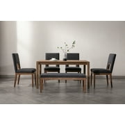 Guyou Solid Wood Dining Table, 59 Farmhouse Large Size Rectangular Dining Table for 4-6 People, Modern Kitchen Table for Living Room Dining Room Kitchen, Natural Brush