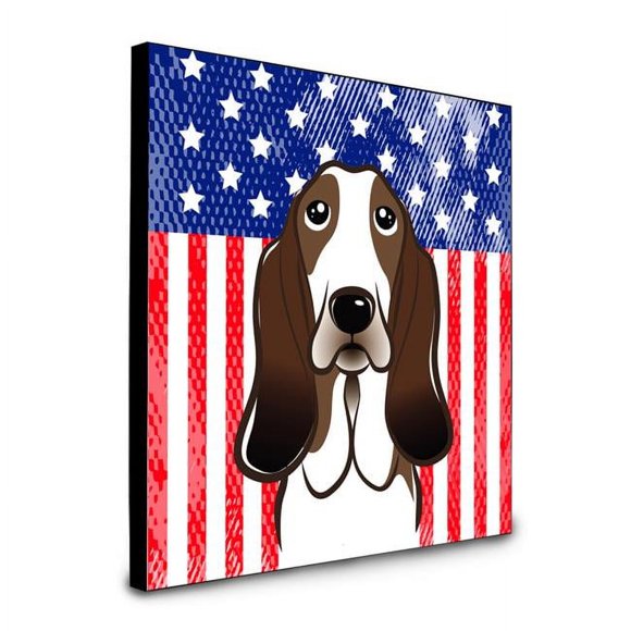 Carolines Treasures BB2173UP88 8 x 8 x 0.625 in. American Flag & Basset Hound Artwork Panel Wall Decor
