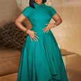 thumbnail image 3 of AURA Women’s Midi Dress High Waist Pleated Flared Skirt Doll Collar Short Sleeve S XXXL, 3 of 7