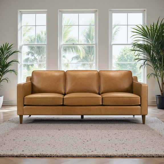 Miekor Furniture Cooper Mid Century Modern Tan Leather Sofa MK4167