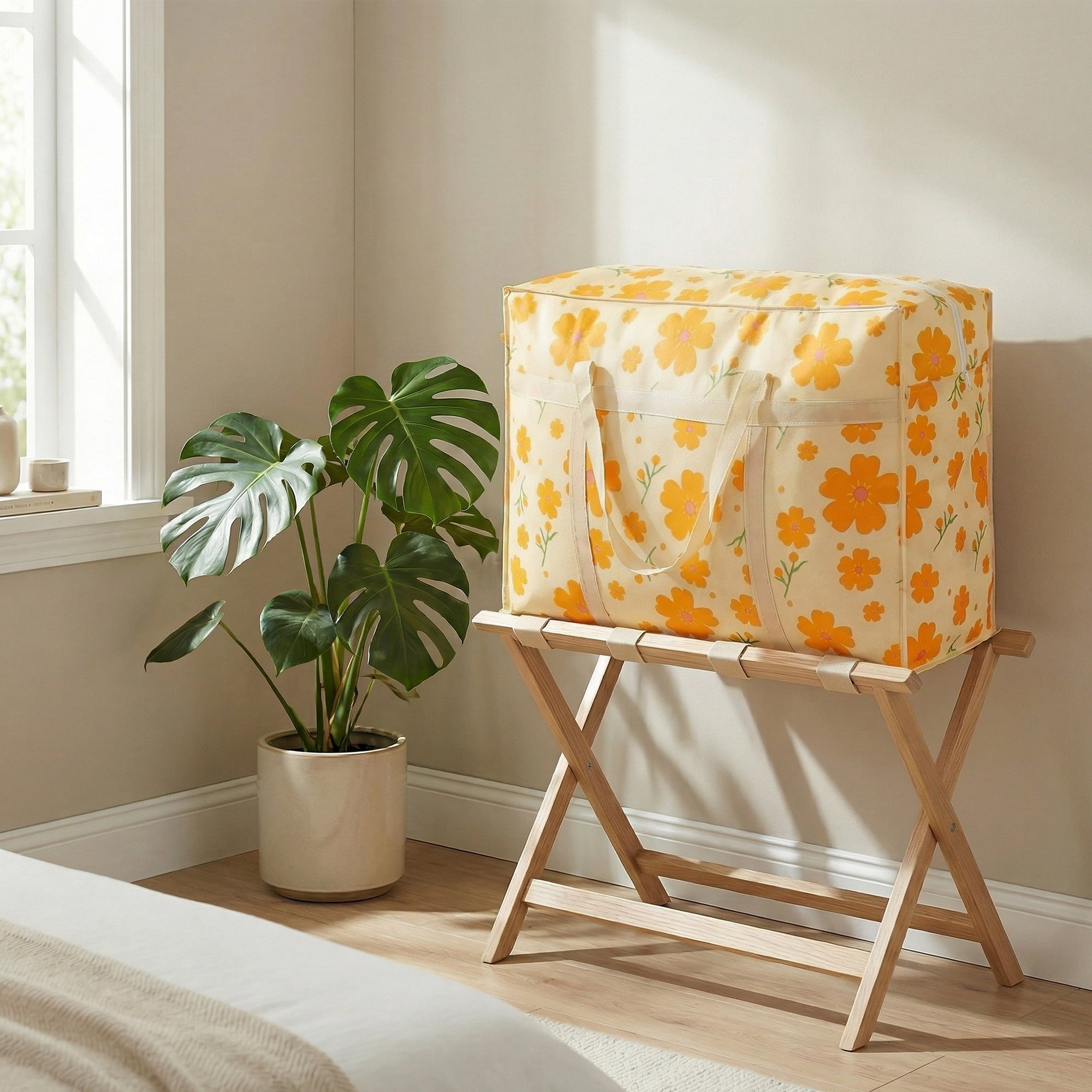 Unique Bargains Foldable Storage Bags for Organizing Livingroom Orange 26.4"x9.8"x19.7"
