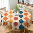 thumbnail image 3 of Mid Century Tablecloth, Groovy Retro 1960s Abstract Geometric Pattern Table Cloth Cover for Kitchen Dining Holiday Party Home Decor, Navy Blue Orange Red Round(60x60in), 3 of 6