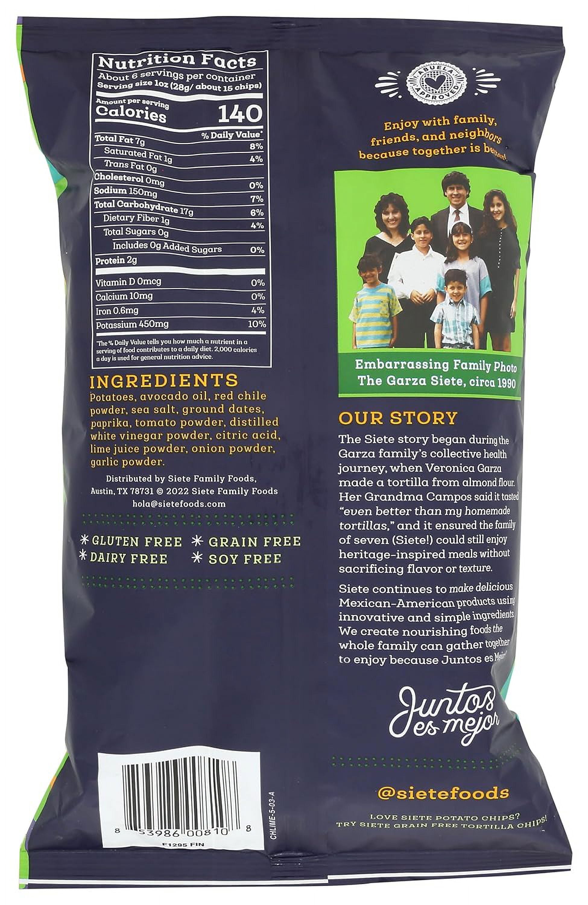 Siete Kettle Cooked Potato Chips - Dairy Free Chile Lime 5.5 oz Pack of 4