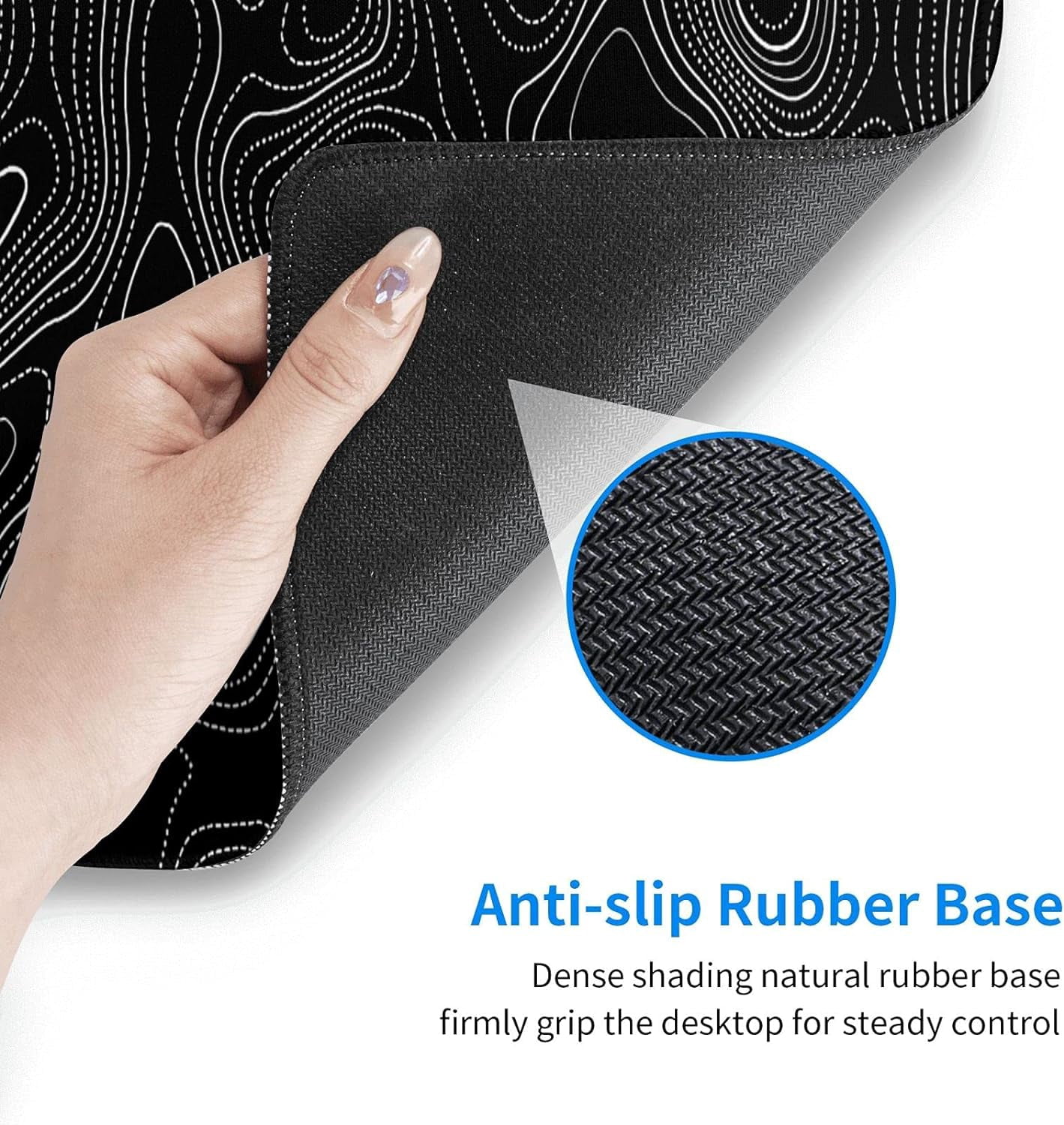 Topographic Mouse Pad Large Gaming XL Black and White Geographic Map Lines Contour Desk Mat Extend Long Mousepad for Computer Laptop Office Non-Slip Rubber Stitched Edges 31.5 x 11.8 Inch