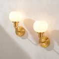thumbnail image 2 of SAFAVIEH Huron G14 Satin Brass Metal Wall Sconce with White Glass Shade, Set of 2, 2 of 17