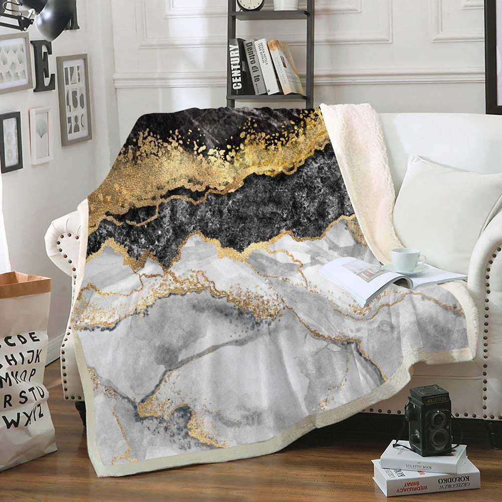 HHHC Grey Marble Blanket Black Grey Gold Marble Sherpa Fleece Blanket Gold Grey Gray Marble Texture Boho Blanket Soft Warm Blanket for Bedroom Couch Sofa Grey Gold Twin 60 x80 Walmart