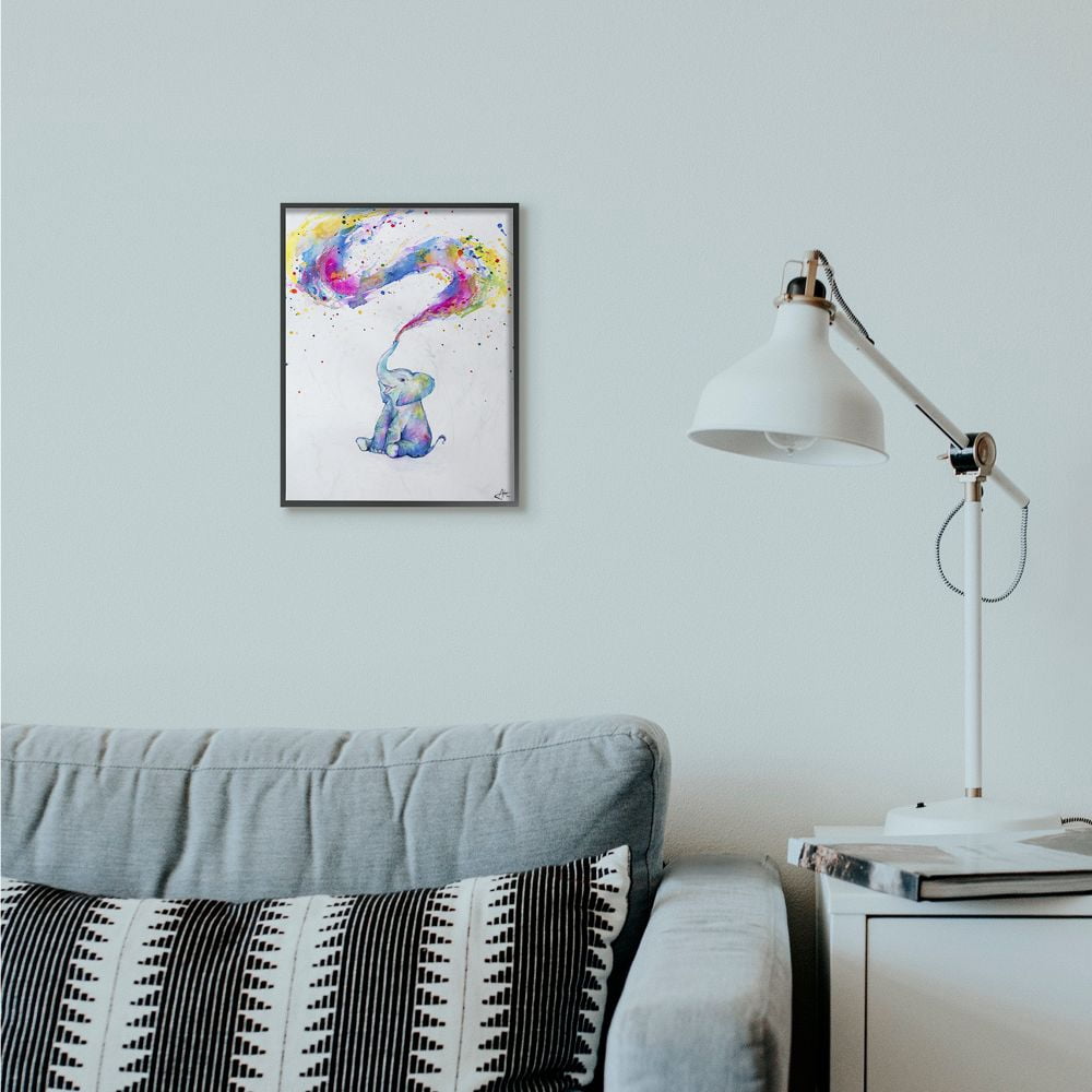 Stupell Industries Colorful Abstract Elephant Animal Watercolor Painting Framed Wall Art by Marc Allante