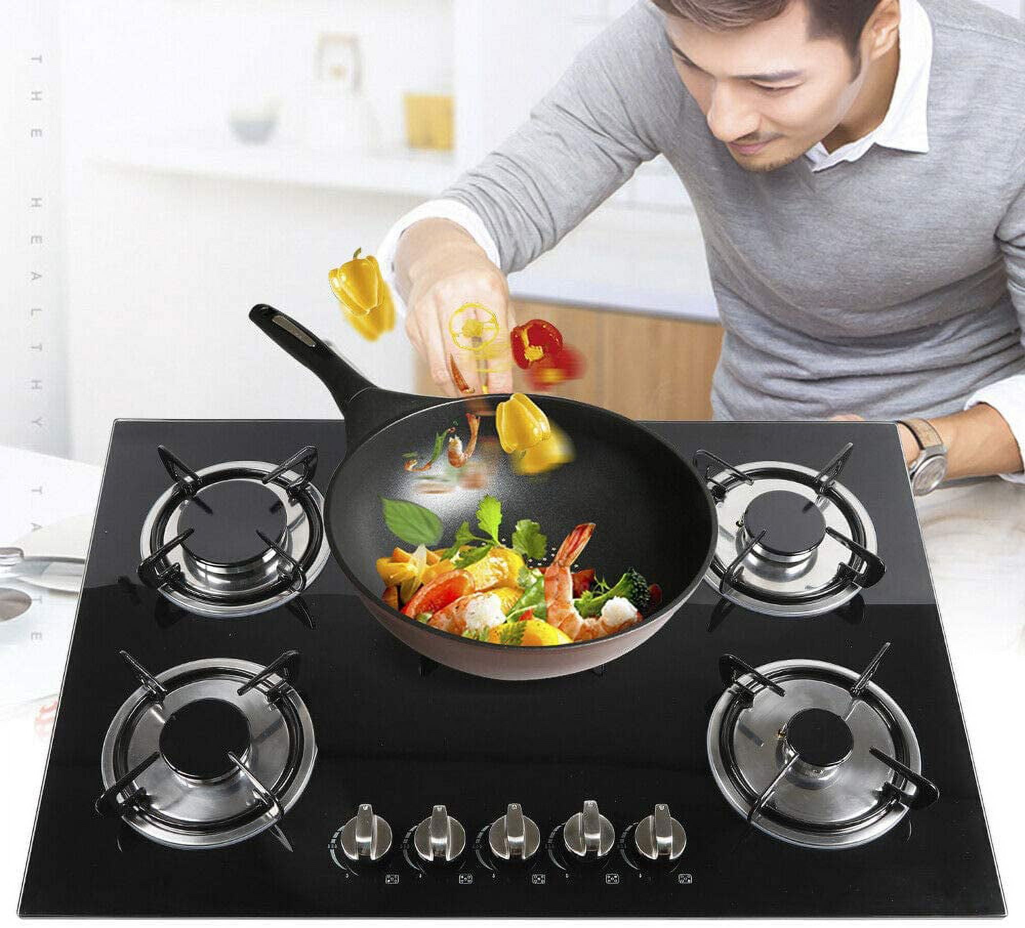 Miumaeov 30" Built-in 5 Burners Stove Hob Cooktop Tempered Glass Top LPG NG Gas Cooktop