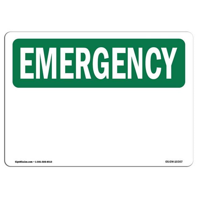 SignMission OS-EM-A-1218-L-10307 12 x 18 Po Signe d'Urgence OSHA - Écriture en Blanc