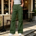 thumbnail image 2 of hoksml Women's High Waisted Wide Leg Cargo Pants Button Front Flap Pocket Baggy Trousers for Casual Streetwear, 2 of 8