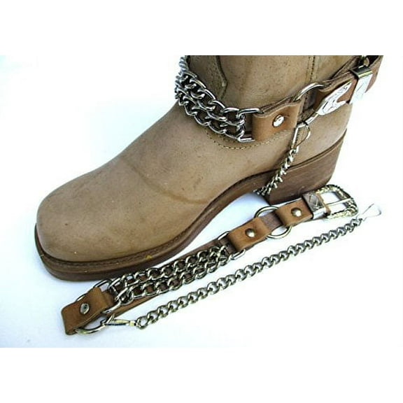 Western Boots Boot Chains Light Brown Leather with 2 Steel Chains