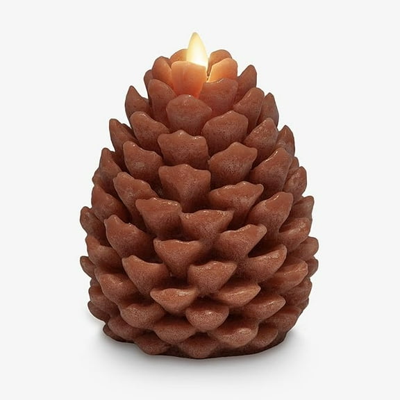 Pinecone Flameless Candle Adobe Chalky Finish Pine Cone Figural, Real Wax Unscented LED Candles, Battery Operated with Timer, Holiday Decoration (4.7" x 6")