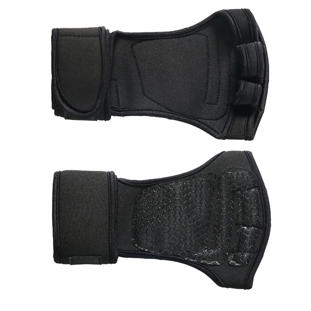 Guantes de levantamiento de pesas, antideslizantes, para ejercicio físico, con protección para muñecas alargada de medio dedo, color negro, talla M