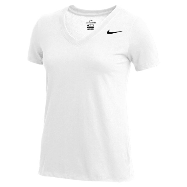 Camiseta Nike Dry de manga corta con cuello en V para mujer (blanca, L)