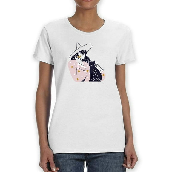 Witch And Black Cat Shaped T-Shirt Women -Image by Shutterstock, Female 3X-Large