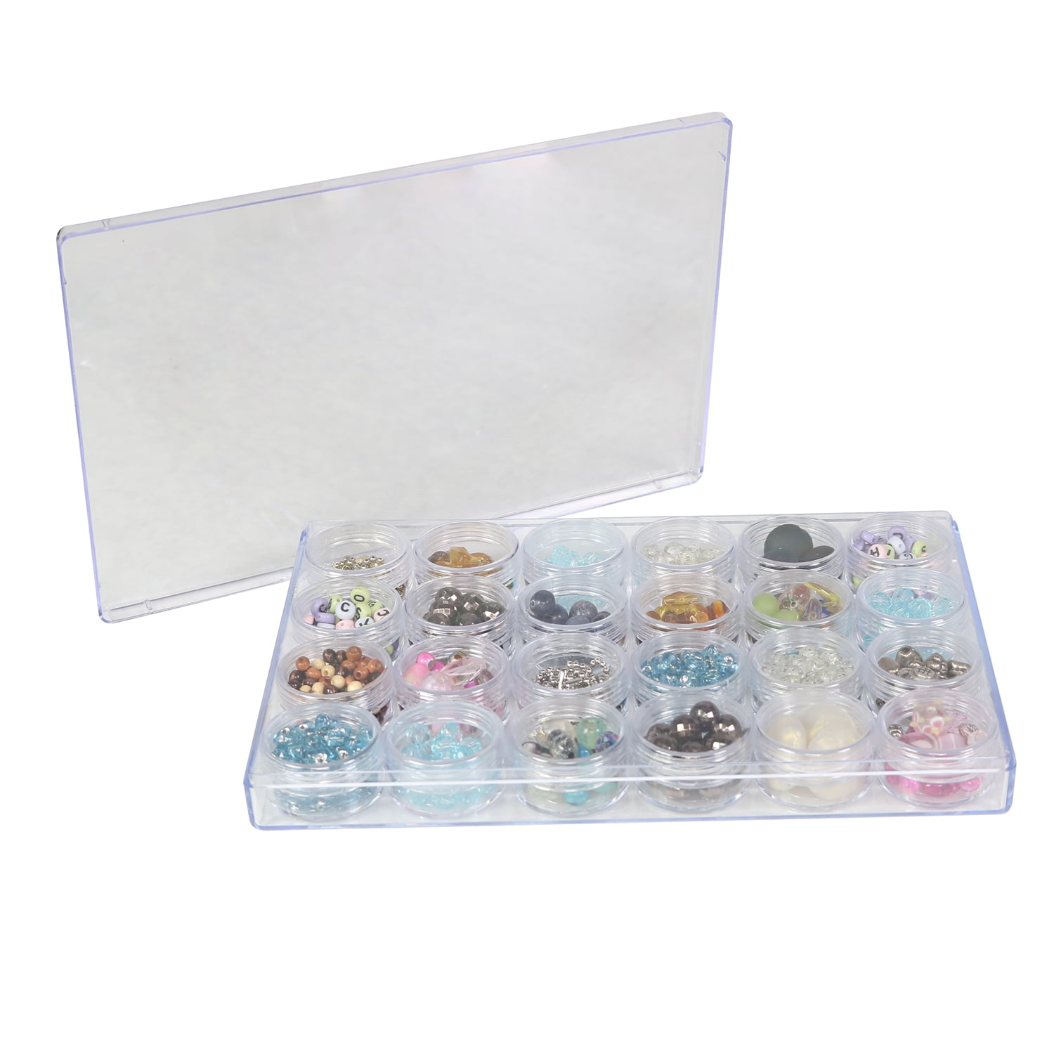 Everything Mary Plastic Bead Storage Case with 24 Jars, Clear, (Single