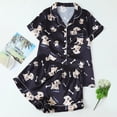 thumbnail image 4 of Womens Pajama Sets Classic Pjs Lounge Sets Button Down Short Sleeve Sleepwear,Cute Dog Print Satin Collared Top & Shorts Soft Short Sleeve Loungewear for Home(Black,L), 4 of 8