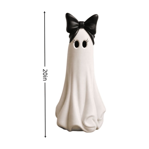 Halloween Figurines Large Ghost with Bow Tabletop Decoration, Black and White,20",Halloween Resin Statue, Cottagecore Indoor Shelf Decor & Housewarming Gift