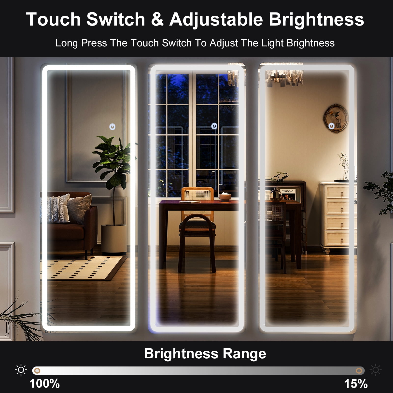 SHATTERVIEW 60"x16" Full Length Mirror with Lights LED Floor Mirror