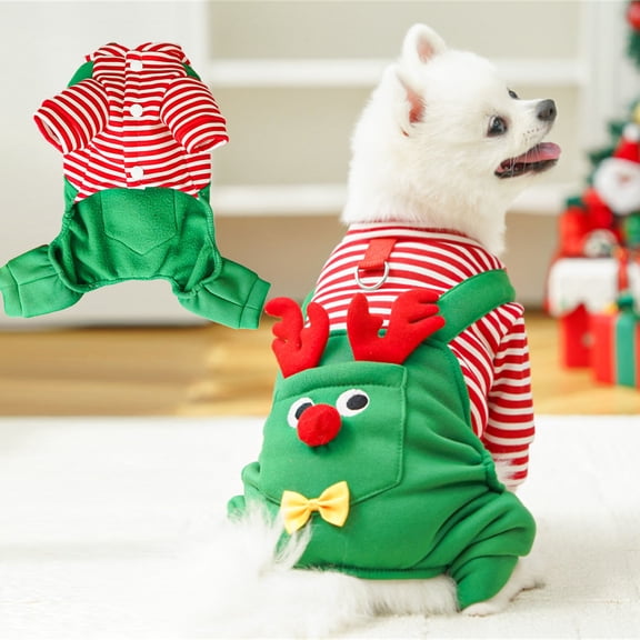 Dog Christmas Costume Fall Winter Puppy Pajamas, Funny Pet Cosplay Clothes Warm Elk Xmas Dog Outfit, Pet Christmas Sweater with D-Ring for Small Medium Dogs