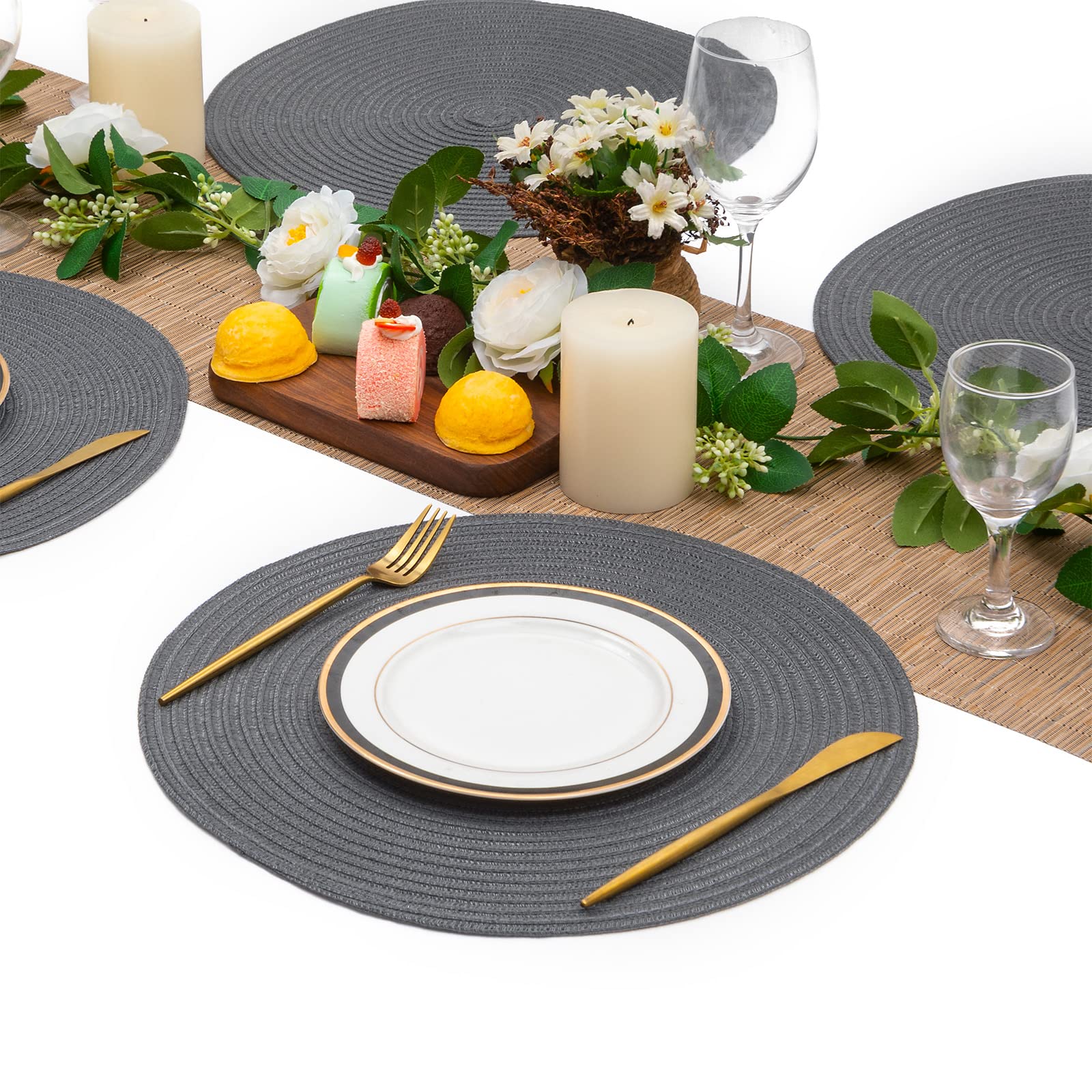 Round Placemats Set of 6 Woven Braided 15 inch Circle Placemat for Dining Tables Kitchen Table Mats Washable